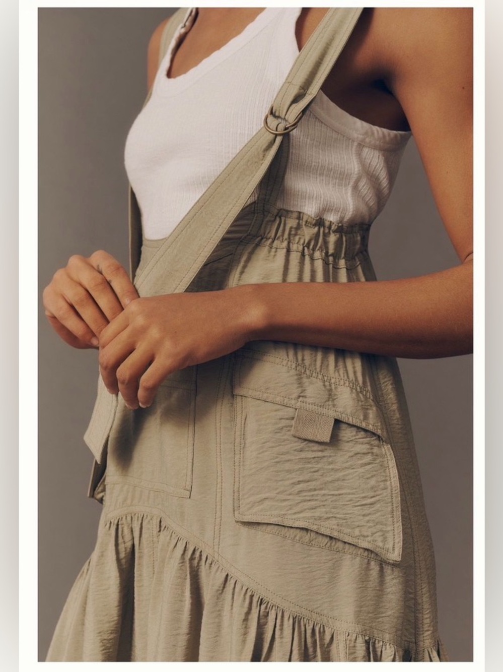 Anthropologie Pilcro Tiered Midi Pinafore Dress in Moss. Size S. MSRP $178 - Picture 4 of 16